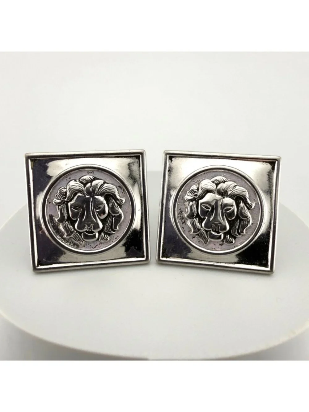 Vintage Silver Tone Lion Cufflinks Set of 2 Square Heraldic